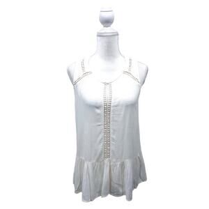 Pleione Cream Sleeveless Crochet Detail Dropped Peplum Blouse Size M